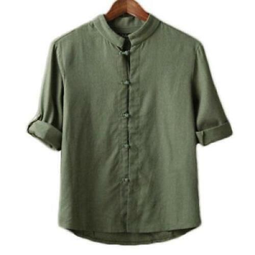 Men Linen Cotton Shirt Casual CollarSpring Autumn Traditional Chinese Style New - Picture 16 of 18