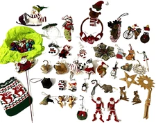 Lot 60 Vintage Christmas Ornaments, Assorted Animals, Santas, Figurines Etc.
