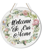 Welcome To Our Home Wreath Sign for Front Door, 10" Circle Sign NEW 