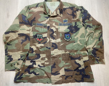 Vintage US Military Field Jacket BDU Woodland Camo Large Air Force Patch Blouse