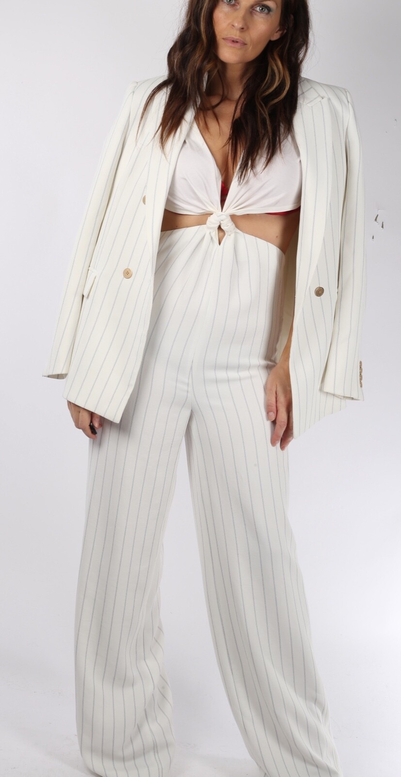 Dion Lee White Stripe 2 Piece Long Jumpsuit Blazer Set Suit Formal Gala Size 6 image 9