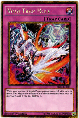 Yugioh! LP Void Trap Hole - PGL3-EN038 - Gold Secret Rare - 1st Edition Lightly 