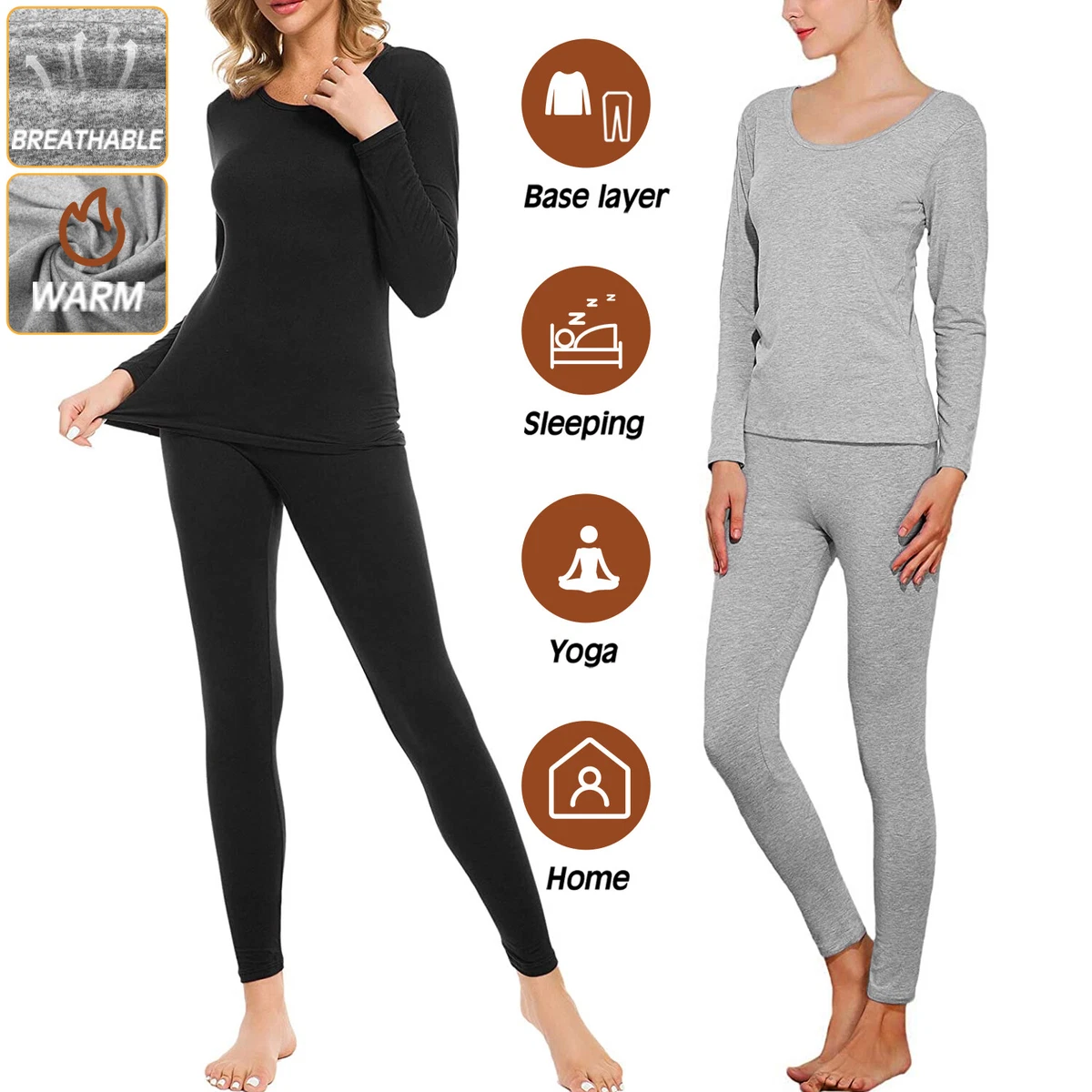 2Pcs/Set Thermal Underwear for Women Long Johns Women with Fleece Lined,  Base Layer Women Cold Weather Top Bottom