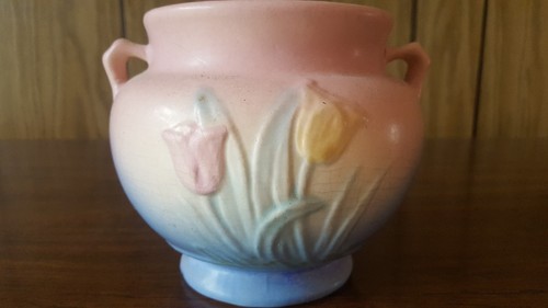 TULIP FLOWERED POTTERY PLANTER PINK AND PURPLE  - Bild 2 von 3