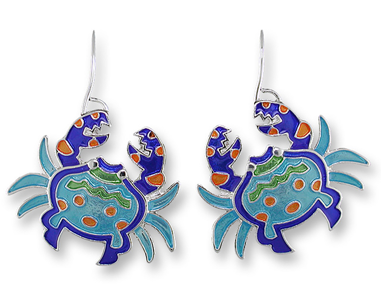 Серьги на крючках с посеребренной эмалью в виде краба Калипсо от Judith Geiger