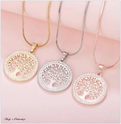 Lebensbaum Halskette 925 Silber Gold Kette Baum des Lebens Anhänger Damenkette