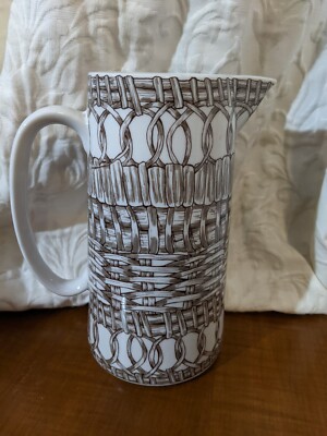 Schmid Design Folio ceramic Pitcher/Tea Pot brown wicker & circles transferware