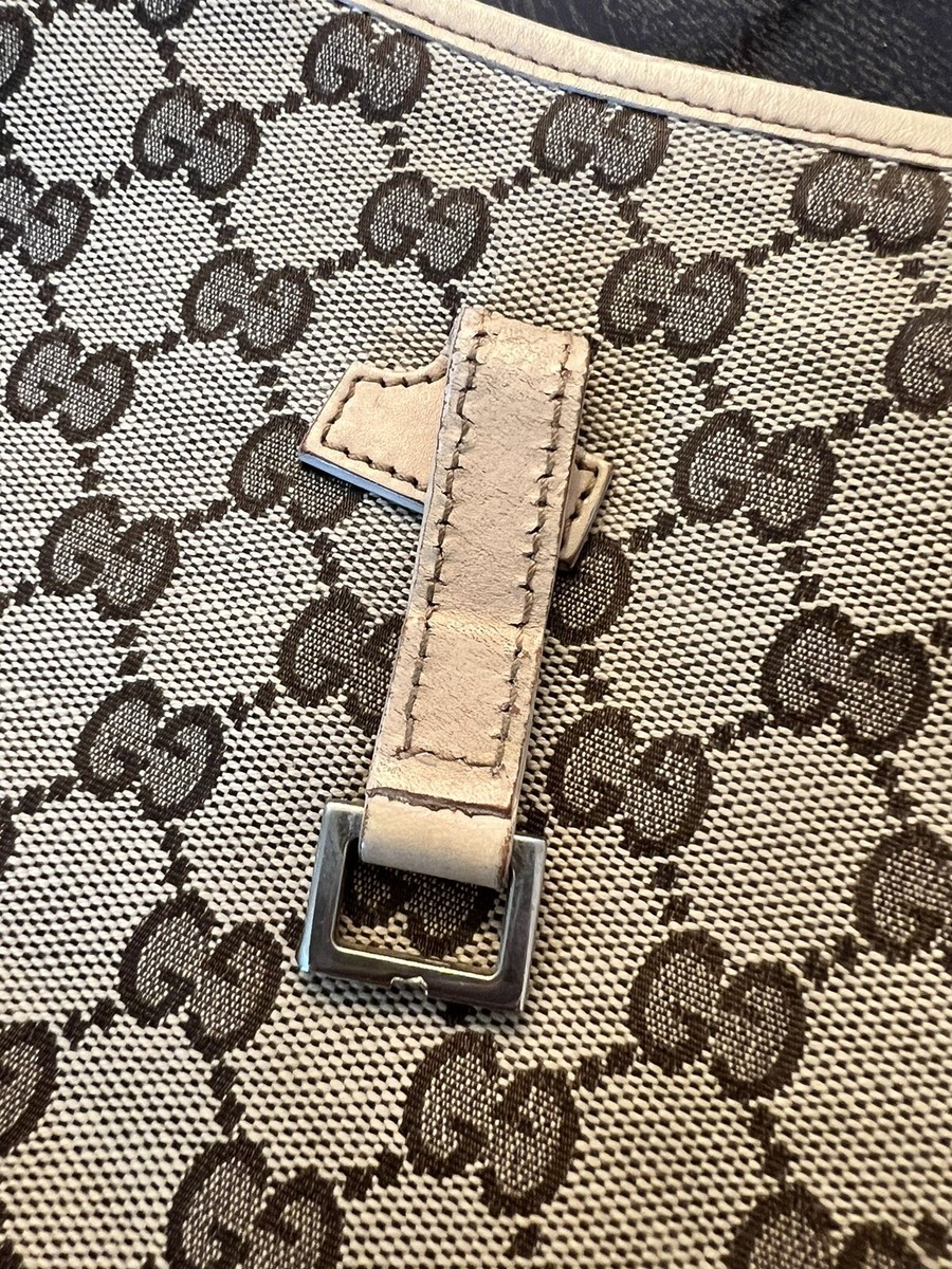 Vintage Gucci GG Jackie Bag Monogram Beige Leather Red Vintage Gucci GG Jackie Bag Monogram Beige Leather Red