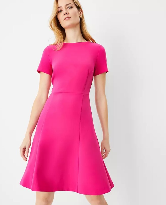 New Ann Taylor Fit Flare Dress Sz 4 Hot Pink Short Sleeves Crew Neck Knee Length New Ann Taylor Fit Flare Dress Sz 4 Hot Pink Short Sleeves Crew Neck Knee Length