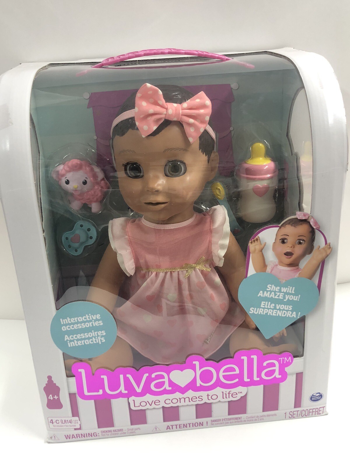 RARE LUVABELLA Interactive Baby Doll Brunette Expressions Brown Skin NEW