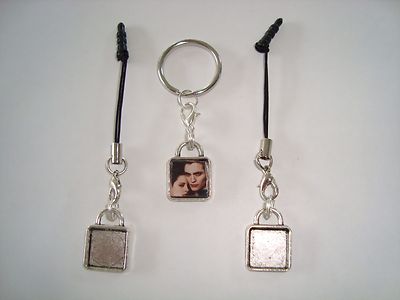Lot of 3 Picture Frame locket 2 Cell Phone charm 1 Key Chain just add photo 