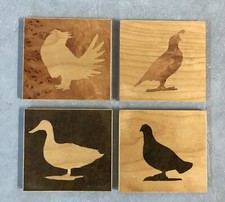 4 VIntage INLAY WOOD COASTERS Sage Grouse, Bl...