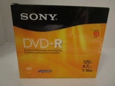 Sony DVD-R 10 Pack Recordable Blank Discs 4.7 GB 120 Min 1-16x NEW In Box