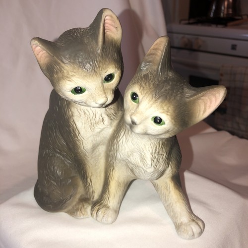 Grande 2 Gatti Gattini Grigio Marrone ��Figurina Vintage Giappone ��7 1/2" Divertente - Foto 8 di 10