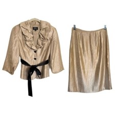 Adrianna Papell Evening Essentials Gold Beige 2 Piece Jacket Skirt Suit Size 4