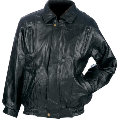 Mens Medium Leather Jacket Flight Bomber Coat Black Lined 