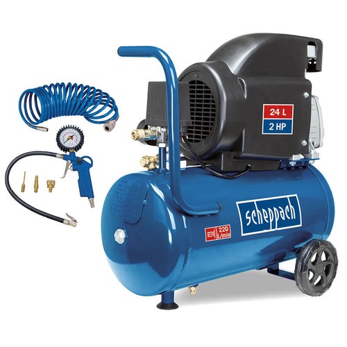 Scheppach Druckluft Kompressor HC26 Set 8bar 24L mit Spiralschlauch Reifenfüller - Bild 1 von 11