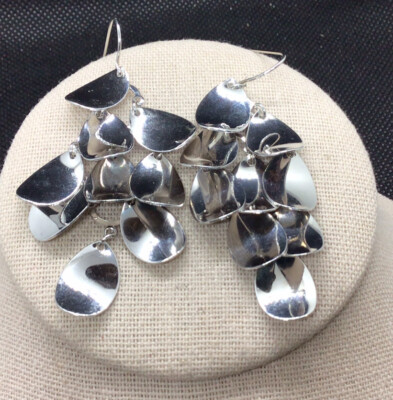 Silver Tone Chunky Unique Fashion Drop Earrings U698