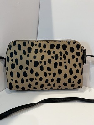 Universal Thread Beige/Black Animal Print Small Crossbody Zip, Strap, Pockets