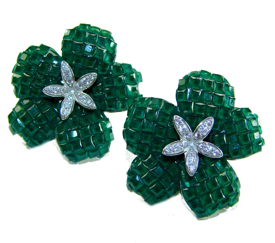 Pendientes Esmeralda Colombiana 22.7ct Plata de Ley 925 Verde Hecho a Mano Declaración Foto 4 de 4