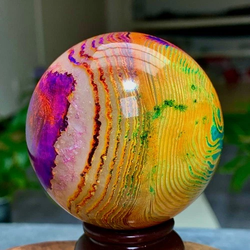 301G Natural colored striped agate crystal mineral sphere crystal  Healing