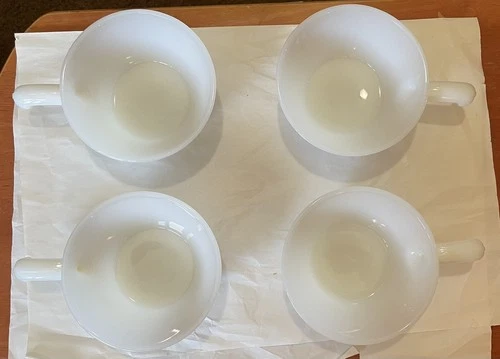 4 - GUC Vintage Anchor Hocking White Milk Glass Soup Chili Bowls with Handle