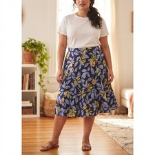 Sag Harbor Woman Blue Floral Midi Skirt 2X Pull On Elastic Waist