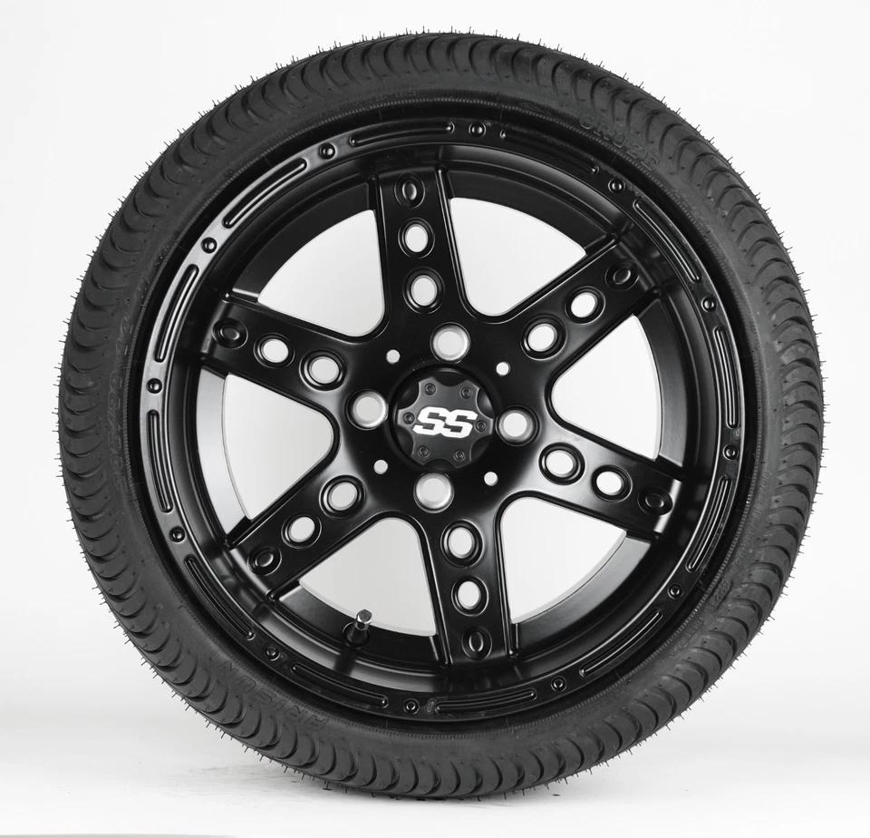 14" Gloss Black Golf Cart Wheels & 205/30-14 Tires EZGO Yamaha Club Set of 4 Foto 2 de 3