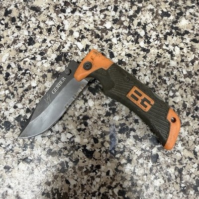 Gerber Bear Grylls Orange Black Steel Drop Point Pocketknife, Rubber  