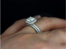 14K White Gold Plated 2Ct Cushion Lab Created Diamond Wedding Bridal Set Ring