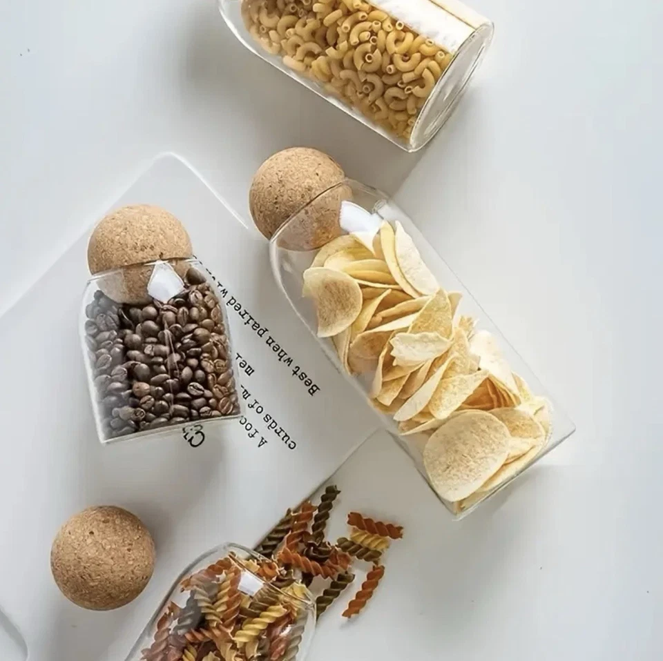 Tarro de vidrio con tapa de madera 3 piezas botes de almacenamiento de alimentos caramelo azúcar café té especias Foto 3 de 4