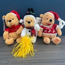 Vintage Disney Store Winnie the Pooh Christmas Bean Bag Plush Set Holiday Trio