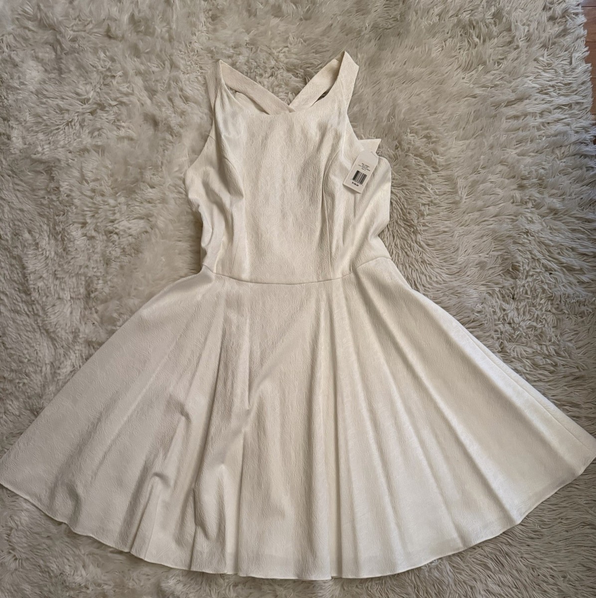 Jessica Simpson White Fit & Flare Dress Bow Back Sleeveless V-Neck Size 12  | eBay