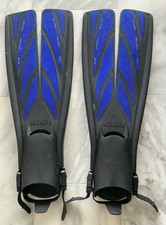 Atomic Aquatics Open Heel Split Fins w Adjustable Straps Natures Wing LARGE Blue