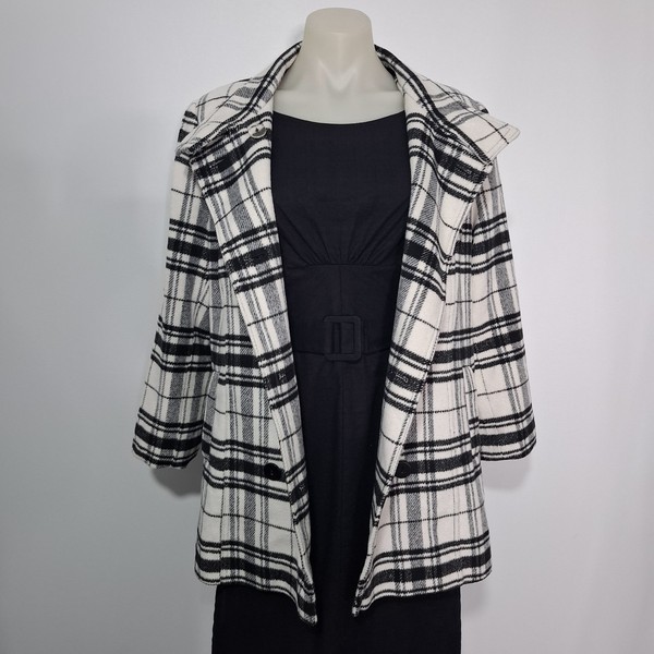 Savannah White Plaid Coat Double Breasted WOOL Blend Coat Jacket Size 14