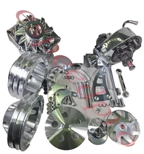 SBC 350 V Pulley Bracket Kit w/ Power Steering Pump Alternator High Mount 130Amp