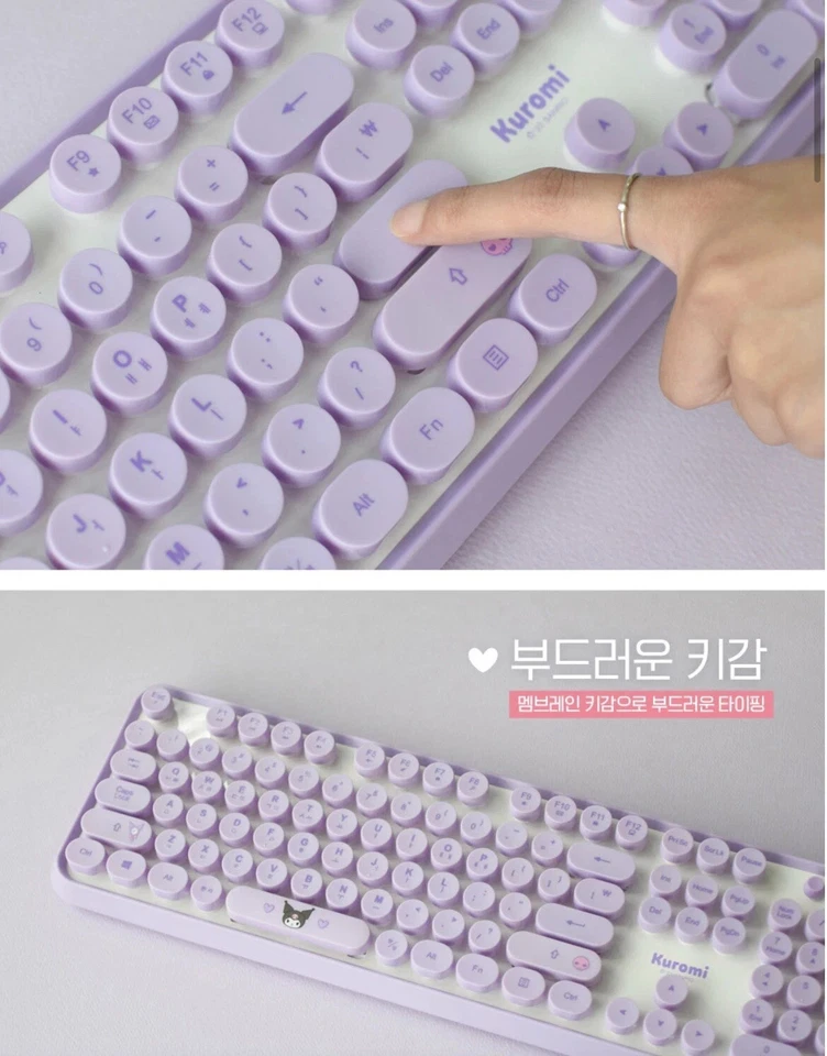 Kuromi Hello Kitty Wireless Keyboard Mouse Set Purple Kawaii Cute Computer Combo - Image 4 of 4