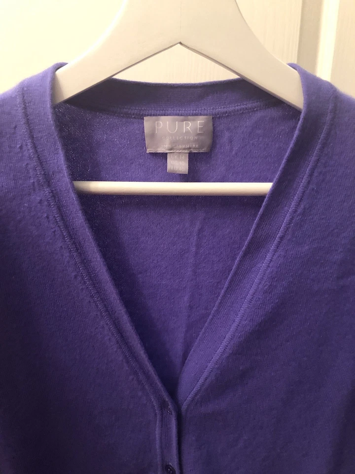 Pure Collection 100% Cashmere Cardigan Lilac Size 14 VGC - Image 2 of 4