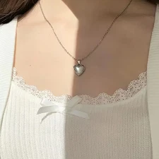 Heart Frame Pendant Necklace Women Floating Locket Memorial Chain Jewelry