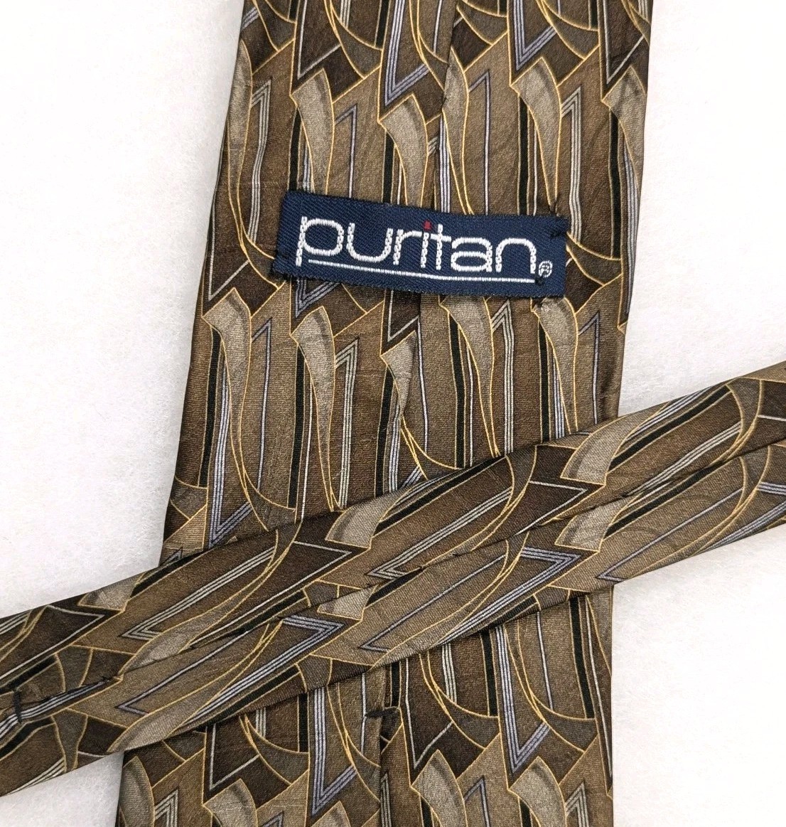 PURITAN Brown Geometric Curve Silk NECKTIE TIE