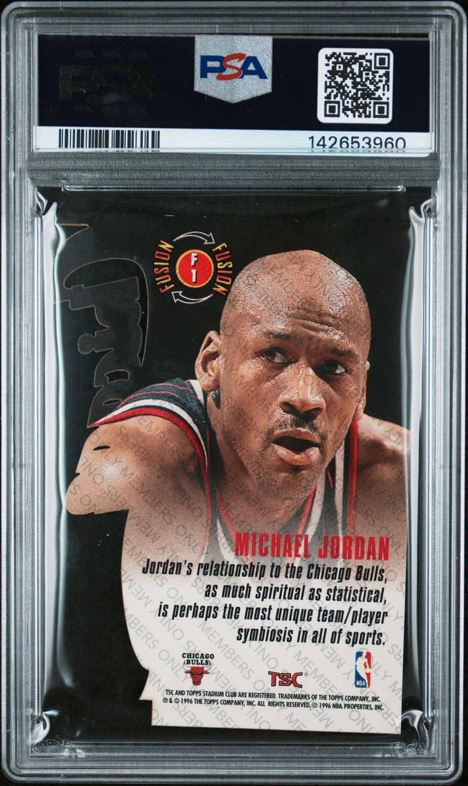 1996 STADIUM CLUB FUSION MEMBERS ONLY #F1 MICHAEL JORDAN PSA 6 view 2