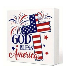 4th Of July Decor American Flag Sign Patriotic Wooden Box Sign Decor