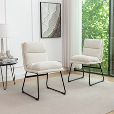 Contemporary Upholstered Dining Chairs, Set of 2, Vanilla White
