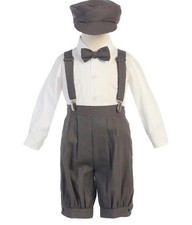 Little Boys Charcoal Suspenders Short Pants Hat Easter/Occasion Outfit Set 4T
