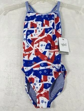 Dolfin Uglies 36 One Piece Swimsuit Red White Blue Womens USA NWT
