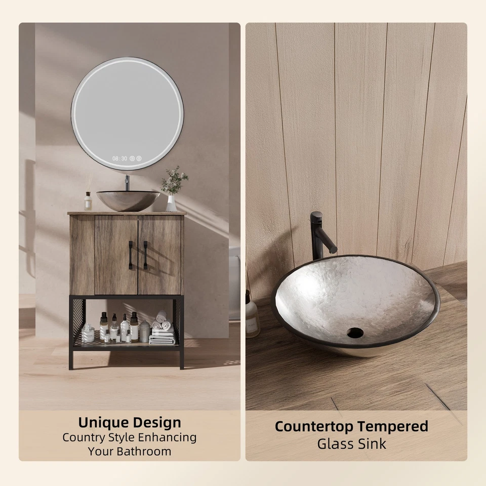 Tocador de baño independiente de 24" con lavabo de recipiente gabinete de fregadero de almacenamiento flotante Foto 3 de 4