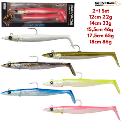 Savage Gear SANDEEL V2 Sandaal Meeresangel Set 2+1 jede Größe/Farbe Heilbutt