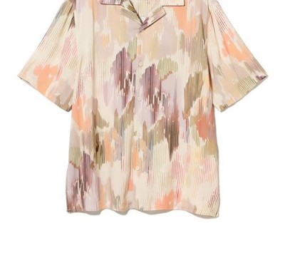 International Gallery BEAMS WAX LONDON Corrugated Floral Rayon Open Collar new