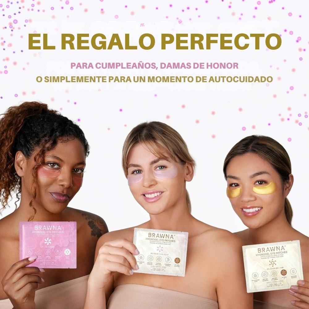 BRAWNA Under Eye Patches – Hydrogel Masks with Rose,Gold, Pearl - 12PK 