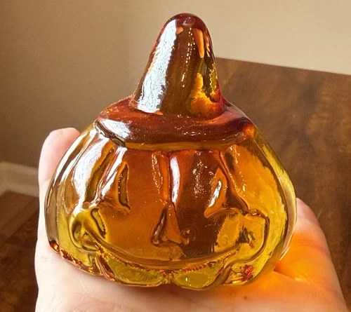 Blenko Tangerine Pumpkin Jack O Lantern Paperweight Art Glass Hand Blown 2025 3"